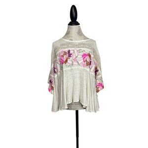 Free People Oversized Embroidered Tee Small Bohemian